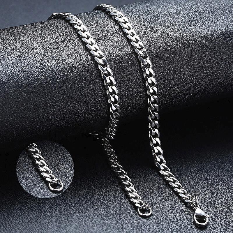 Classic Cuban Stainless Steel Chain for Men -  Silver